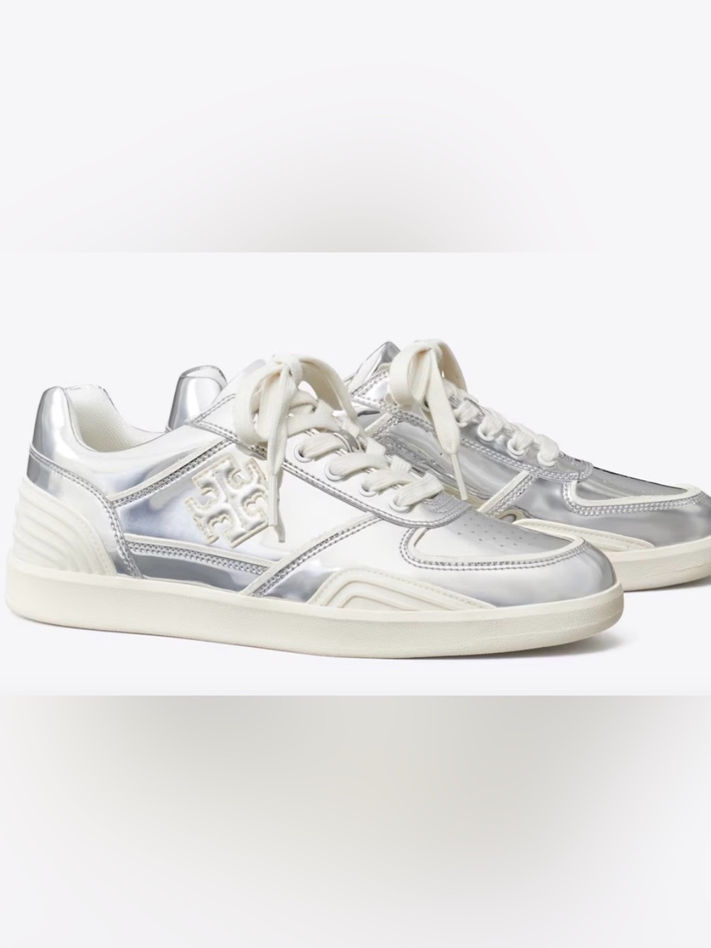 Metallic SilverTory Burch Sneakers with White Laces BOX and dust bag INC
